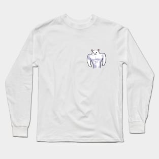 white Cat meme Buff power up Long Sleeve T-Shirt